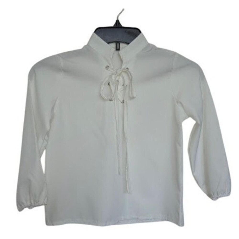White Long Sleeve Tie Neck Blouse Size 6-7 kids